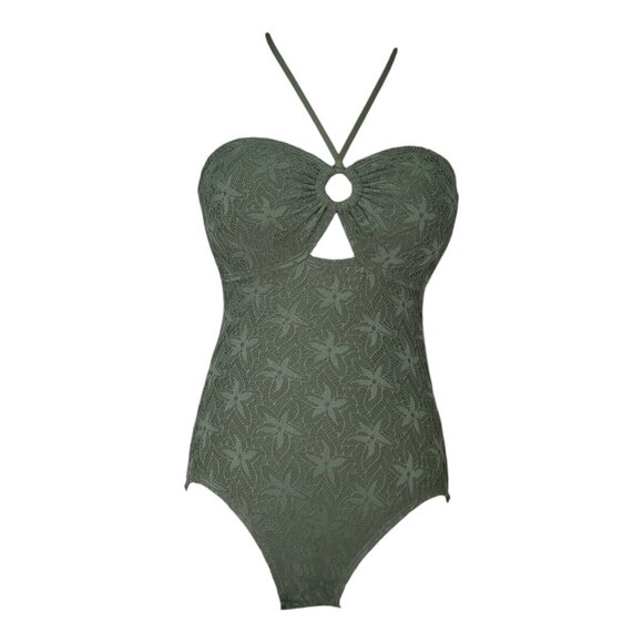 Vince Camuto Other - Vince Camuto Crochet Bandeau Halter One-Piece Swimsuit Size 10 SAFARI GREEN